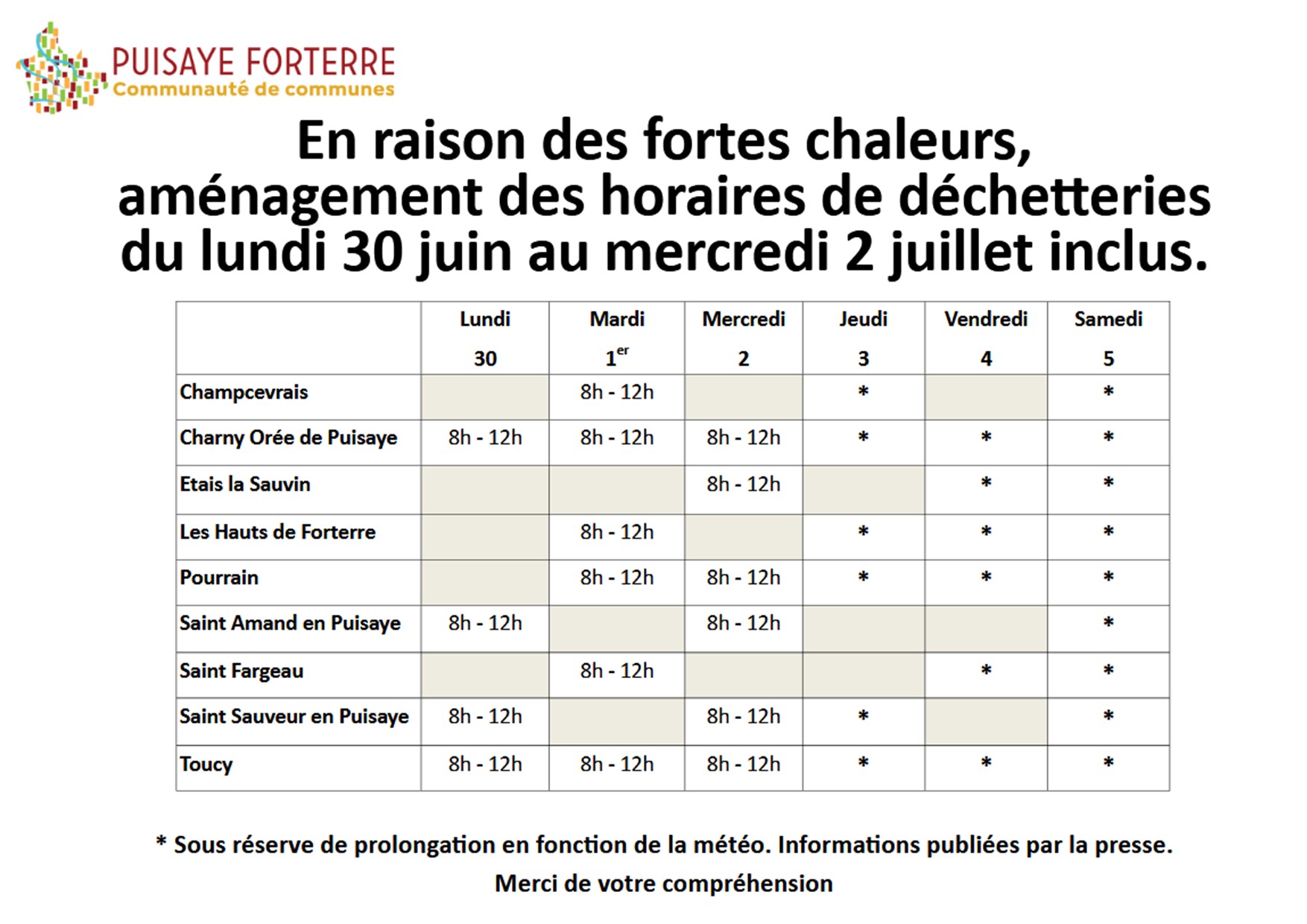 HORAIRES DÉCHETTERIE